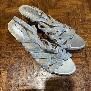 Naturalizer Silver Strappy Sandals with Intricate Design